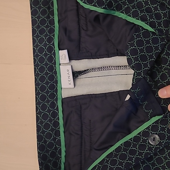 NWOT KENAR Stretch Blue and Green Patterned Trousers with Pockets - Picture 10 of 13